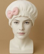 Resim Skygo Saç Kurulama Banyo Duş Bonesi – %100 Pamuk , Fiyonklu Beyaz 