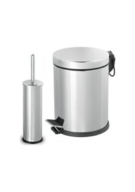 Resim Paslanmaz Pedallı 5 Lt Çöp Kovası - Klozet Fırçası 2'li Banyo Seti Gri 