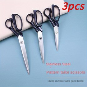 Resim 3 adet paslanmaz çelik terzilik makası, kumaş kesim için profesyonel ev tipi el yapımı kıyafet kesme makası, 25,4 cm, 22,86 cm, 20,32 cm terzilik makası, ev tipi makas 