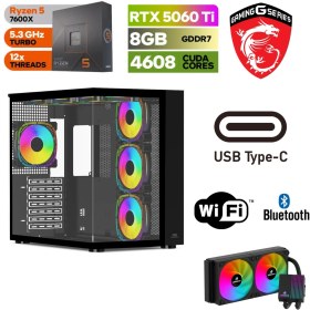 Resim MSI Masaüstü Bilgisayar Ddr5 – Rtx 5060Tİ 8gb – Ryzen 5 7600X- 32GB - 64GB Ddr5 Ram – 1tb M.2 SSD – Sıvı Sogutmalı – Windows 11 Pro Masaüstü Bilgisayar 