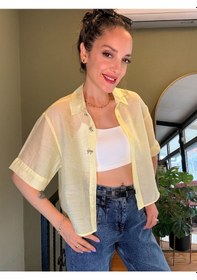 Resim Ali Butik Sarı Şifon Crop Gömlek 