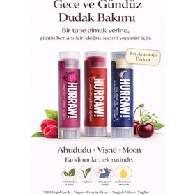 Resim Hurraw Lip Balm 3 Lü Set Ahududu, Vişne Ve Moon Gece & Gündüz Dudak Bakımı 