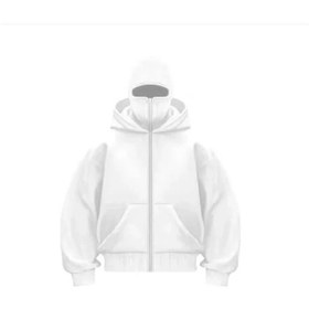 Resim Samuray Ninja Çift Kapşonlu Zıp Fermuarlı Kanguru Çepli Tam Fermuarlı Hoodie Swetshirt - Beyaz Beyaz 
