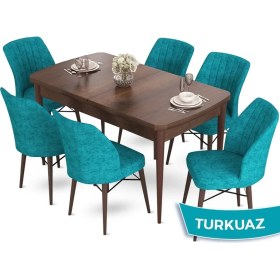 Resim Canisa Concept Aya Serisi 80 x 132 cm Açılabilir Barok Ahşap Desen Mutfak Masa Takımı 6 Sandalye 