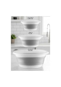 Resim Katlanabilir 3 Lü Leğen & Badya Seti Akordiyon Tasarım, Çeyizlik Ve Pratik Kullanım Beyaz Gri 