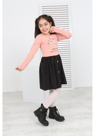 Resim Toontoy Kız Çocuk Beauty Love Baskılı Elbise Pudra 