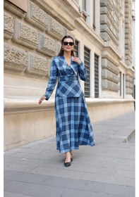 Resim Kemer Detay Ekose Poliviskon Etekli Takım Bebe Mavi Bebe Mavisi 