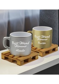 Resim Bk Gift Kişiye Özel İsimli Best Friend 2li Gümüş Ve Gold Renkli Middle Çay & Kahve Fincanı-1, Arkadaşa Hediye, Sevgiliye Hediye Kobitmeyencom32668 Bk 
