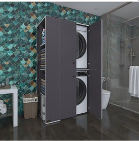 Resim Kenzlife Çamaşır-Kurutma Makinesi Dolabı Kapaklı Foka Sol Gri 180*090*60 Banyo Arkalıksız Çok Renkli 