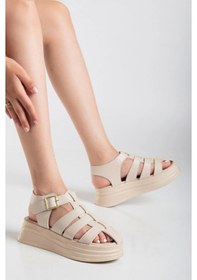 Resim Toten Bej Cilt Kemerli Sandalet Çok Renkli 