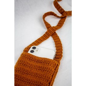Resim Pulur.co Tarçın Rengi Örgü Suluk ve Telefon Çantası 