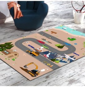 Resim Halıportalı Trafik Çocuk Odası Halısı Özel Ölçü Yapılır I-B-455 Çok Renkli 