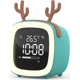 Resim Çocuk Yatak Odası İçin Şarjlı, Tv Gece Lambası, Şarj Edilebilir Pille Çalışan Sevimli Dijital Çalar Saat Diğer 