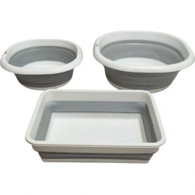 Resim 2 Adet Kare (2,7 Lt ve 5 Lt) 1 Adet Dikdörtgen (4 Lt) Katlanır Akordiyon Silikon Badya Leğen Seti 