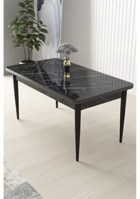 Resim Canisa Nil Serisi 70x110 Sabit Mutfak Masası Takımı Siyah Mermer Desen Masa 4 Lacivert Sandalye Masa Siyah Mermer Desen Sandalye Lacivert 