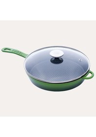 Resim Sürel Döküm 28 Cm Yuvarlak Cam Kapaklı Tava Koyu Yeşil 