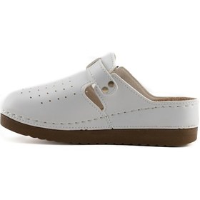 Resim Mantar Tabanlı Ortopedik Kapalı Sabo Kadın Terlik - Anatomic Comfort Beyaz 
