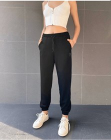 Resim Paça Lastikli Rahat Kumaş Eşofman Siyah - L / Siyah Siyah 