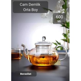 Resim UltraMint Şeffaf Cam Demlik, Süzgeçli, 600 Ml, Isıya Dayanıklı, Bitki Çayı Demliği 