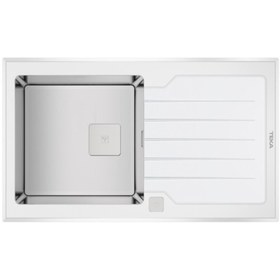 Resim Teka - Dıamond Rs15 1b 1d 86 - Ankastre Kumanda Sifonlu Cam Eviye - Beyaz/çelik - 86 Cm - 115100012 