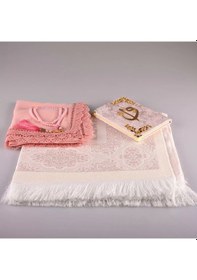 Resim Şal + Seccade + Tesbih + Yasin Hediye Seti Çanta Boy, Elifvav, Raşel Cilt, Bebe Pembe 