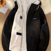 Resim 1pc Erkek Casual Çevrilebilir Fleece Ceket, Polyester Isı Yalıtımlı Kapüşonlu Mont, Katı Renk Outdoor Spor Termal Üst için Yürüyüş, Kamp, Olta, Koşu - Genç ve Yetişkin 