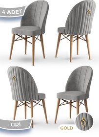 Resim Canisa Ritim Serisi, 1.sınıf Babyface Kumaş Doğal Ahşap Ayak Gold Halkalı 4 Adet Gri Sandalye 