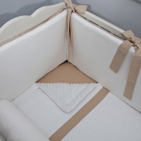 Resim Ekru - Bej Bebek Uyku Seti - Düz Bumper / 80x130 