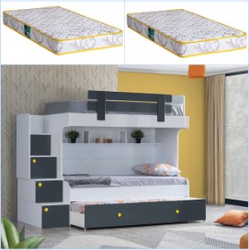 Resim Setaymobilya Metris Yavru Yataklı Merdivenli 3 Lü Ranza + 2 Comfort Yatak 