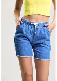Resim Pass&Pass 2080 Kadın Püsküllü Paça Jeans Denim Kot Şort Mavi 