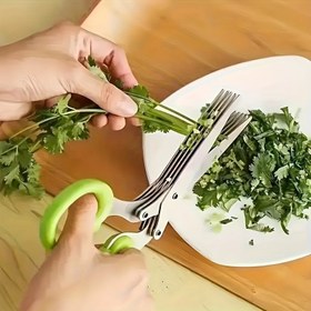 Resim 5 Katmanlı Paslanmaz Çelik Mutfak Makası - Koruyucu Kapak ve Dahili Temizleyici ile Çok Yönlü Soğan ve Otlar Rendesi, BBQ, İç Mekan Pişirme, Izgara ve Açık Hava Kullanımı için Dayanıklı Gıda Güvenliği Tasarımı, Izgara Aksesuarları, Ergonomik Kolu, Keskin Bıçaklar 