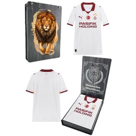 Resim Galatasaray Lisanslı 24-25 Beyaz 5 Yıldızlı Kişiye Özel Uv Aslan Baskılı Kutu - Kişiye Özel Kutu İçi Forma Set Beyaz - Kırmızı 