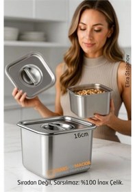 Resim Premium Inox Saklama Kabı - Hava Sızdırmaz Mutfak Düzenleyici 16x12 Cm 304 Paslanmaz Çelik Açık Beyaz 