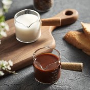 Resim 2 Cam Bardak ve Ahşap Saplı, Küçük Yoğunlaşmış Kahve Bardakları, Çift Boşaltma Ölçü Bardakları, Kahve Çekme Bardakları, Kahve, Süt, Bal, Salata Sosları için Kullanılır, Kahve Araçları, Kahve Makinesi Aksesuarları 