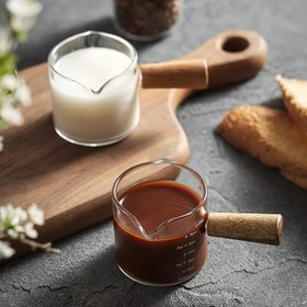 Resim 2 Cam Bardak ve Ahşap Saplı, Küçük Yoğunlaşmış Kahve Bardakları, Çift Boşaltma Ölçü Bardakları, Kahve Çekme Bardakları, Kahve, Süt, Bal, Salata Sosları için Kullanılır, Kahve Araçları, Kahve Makinesi Aksesuarları 