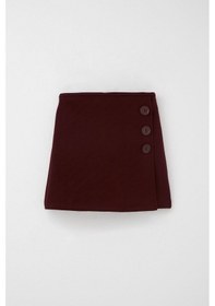 Resim Breeze Kız Çocuk Şort Etek Düğme Aksesuarlı Beli Lastikli 6-12 Yaş, Bordo Bordo 