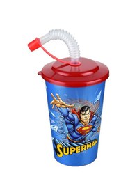Resim Süperman Kapaklı Pipetli Bardak 400 Ml 
