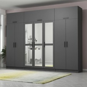 Resim Minar Kale 7 Kapaklı 3 Aynalı 2 Çekmeceli Dolap ve Yüklük Antrasit 190 cm 