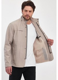 Resim Sivaist Erkek Açık Krem Regular Uzun Mevsimlik Pamuk Polyester Karışımlı Safari Mont - Taş Rengi Taş 