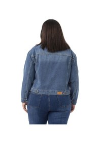 Resim Disentis Büyük Beden Göğüsten Çift Cepli Kısa Mavi Denim Ceket Mavi 