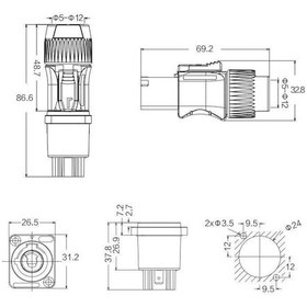 Resim Yf-24-j03pe-02-002 3-pin Ip67 Powercon Konnektör - Çıkış 