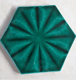 Resim Armada Çini 15x17 Cm Yaprak Yeşil Altıgen Seramik 