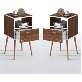 Resim Kenzlife Komodin Budurgan Cvz 2 Li Set 74 39 39 Ahşap Ayaklı Raflı Çekmeceli Komidin Kitaplık 