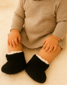 Resim Kiçi Kaydırmaz Taban, Organik, Pamuk Astarlı, Terletmez, Üşütmez Beyaz Bebek Pandufu 