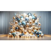 Resim Venspor Altın ve Mavi Balonlarla Süslenmiş Yıldız Temalı Arkaplan, 200x150cm, Fon, Duvar Örtüsü 