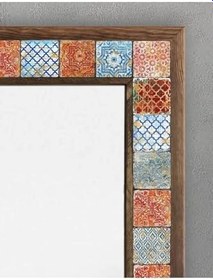 Resim Oscar Stone Decor Masif Çerçeveli Mozaik Taş (Mermer) Ayna 53 X 73 Cm Seramik Desenli Ayn5070-018 