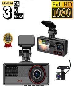 Resim ROXİVA 1080P Full Hd Araç içi Kamera Ön Arka ve İç Kayıt 3 Kamera Gece Görüşlü Wifi G Sensör 170 Geniş Açı 