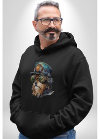 Resim Tren Sürücüsü Gözlüklü Yorkshire Kadın Erkek Siyah Kapüşonlu Sweatshirt Hoodie Siyah 
