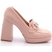 Resim Dgn 0951 Kadin Küt Burun Tokali Platform Topuklu Ayakkabi 0951-2216-R11645 Bej 