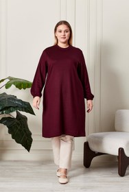 Resim Kadın Büyük Beden İki İplik Penye Uzun Tesettür Tunik - Bordo / XL 